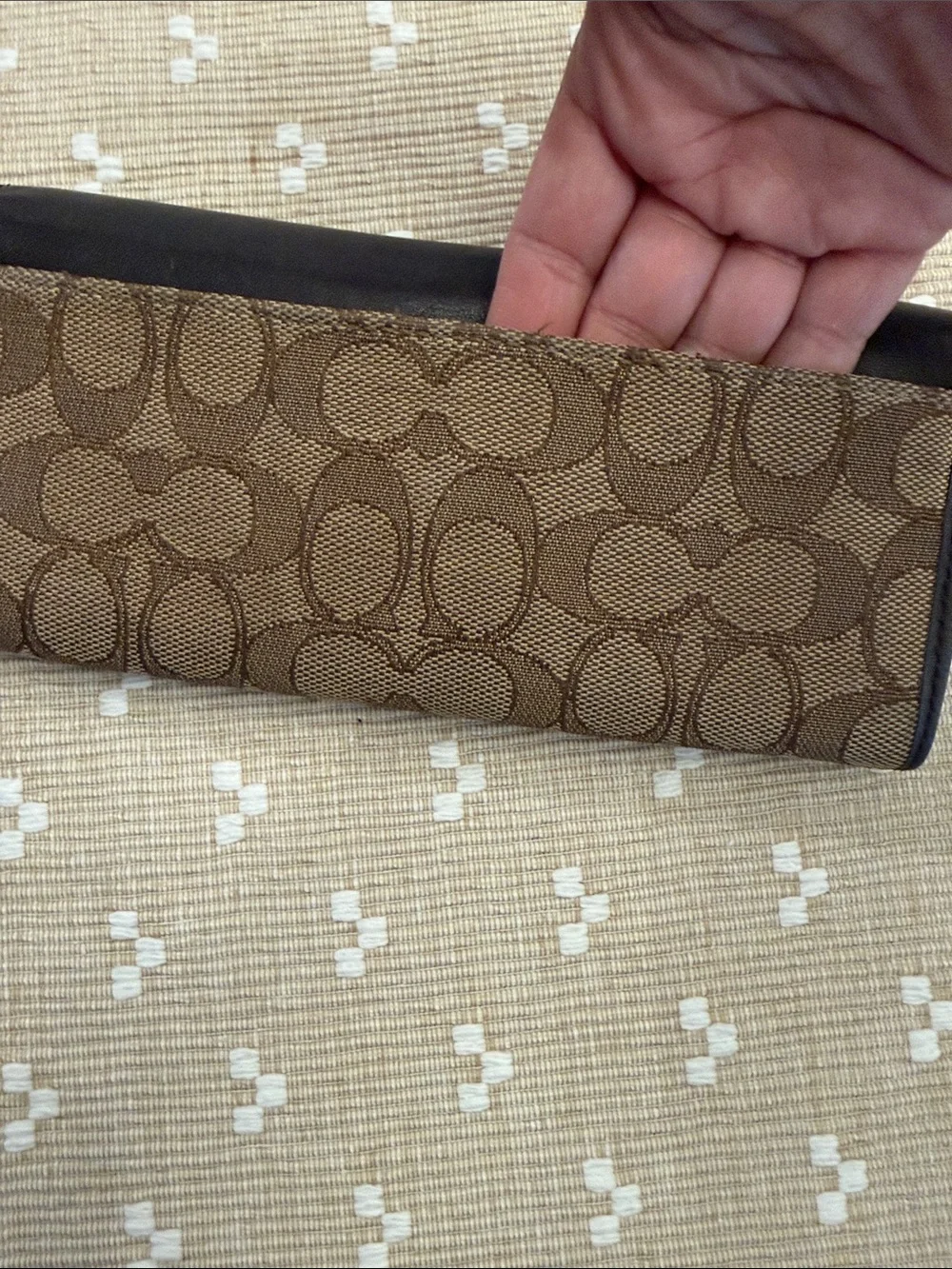 Coach Signature Canvas Slim‎ Envelope Wallet Black Brown Leather Gold Logo OS